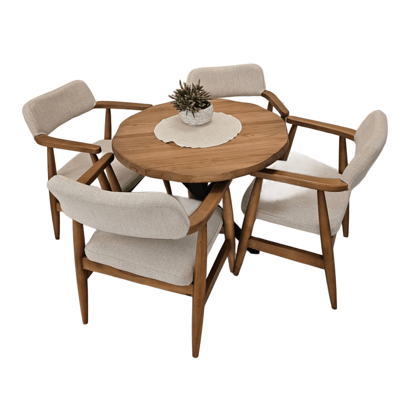 Set tavolinë dhe karrige Donito, 5 pjesë, 90cm, arrë/bezhë — image 1