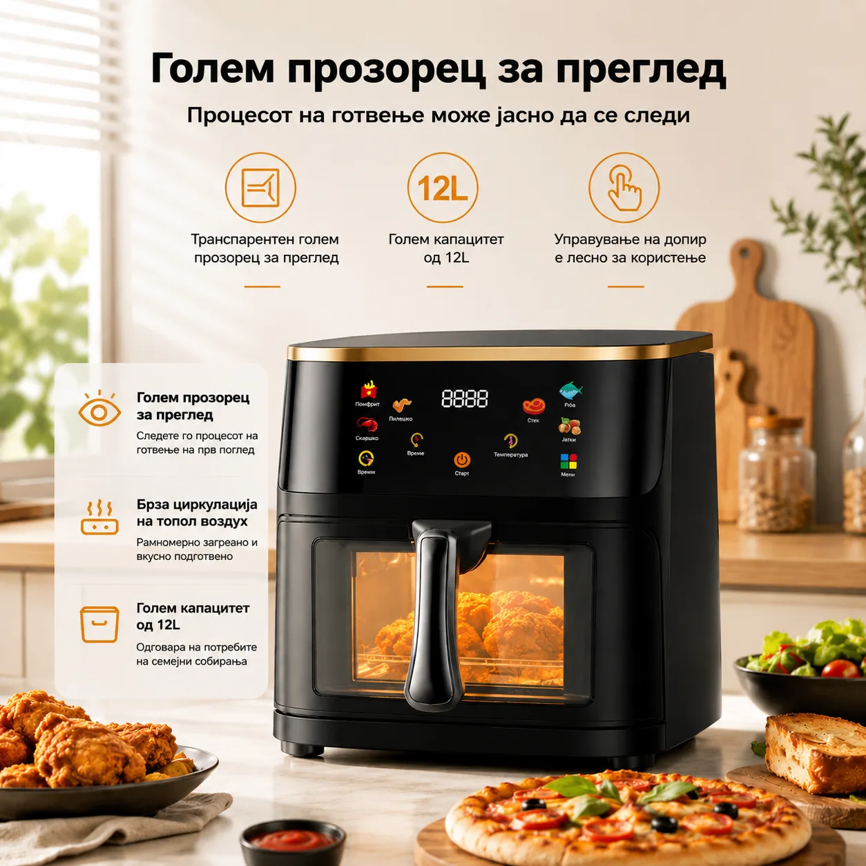 Air Fryer 12L со Прозорец и Дигитален Дисплеј — image 1